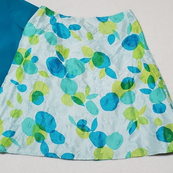 VINTAGE 90s Anne Klein Turquoise Blazer Abstract Silk A-line Skirt Set Outfit - Picture 5 of 16